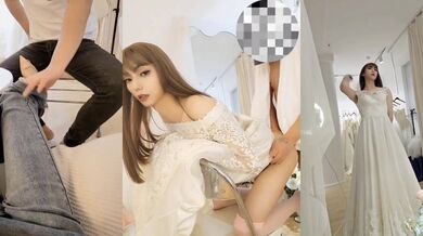 婚纱伪娘 试婚纱遇到店主中途出去有事试着勾引店员 小哥哥就迫不及待了那就从了吧 谁能想到婚纱下面有根肉棒呢